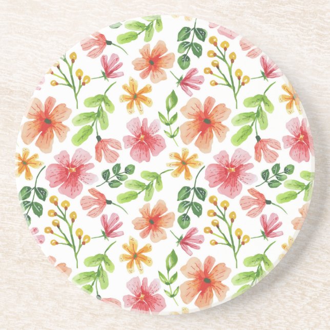 Porta-copos Padrão de Flores Rosa em Aquarela (Frente)
