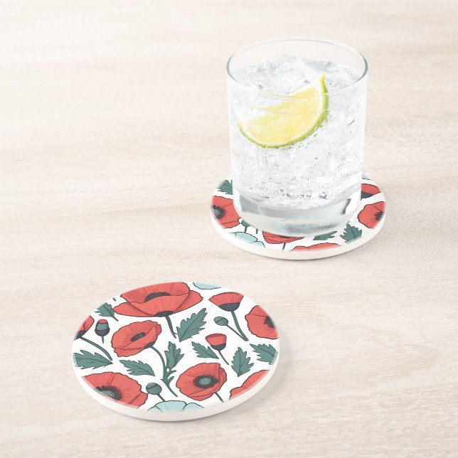 Porta-copos Padrão de Ilustração das Flores de Papoila Vibrant (Lateral)