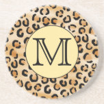 Porta-copos Padrão de Impressão do Leopardo Monograma Personal<br><div class="desc">Um padrão de impressão marrom,  bege e leopardo preto com uma letra inicial de monograma que pode ser personalizada.</div>