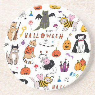 Porta-copos Padrão de Linha de Vintagem de Gatos Halloween