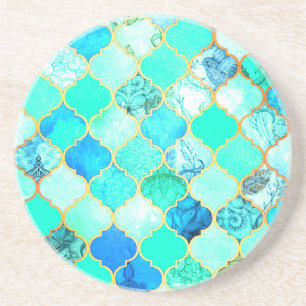 Porta-copos Padrão de Sereia Verde Azul, Dourado