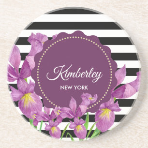 Porta-copos Padrão de Stripes Brancas Roxo-Roxo Iris Preto