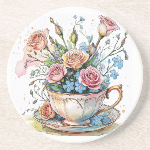 Porta-copos Padrão de Vinha Floral - Molho de Aquarela Arte Bo