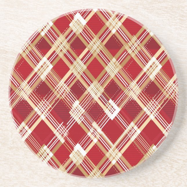 Porta-copos Padrão de Xadrez Vermelho e Branco Diagonal Modern (Frente)