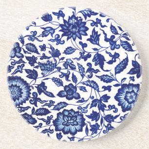 Porta-copos Padrão floral azul-marinho chinês em branco