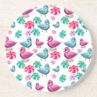 Padrão Floral de Pato Fofo Kawaii Rosa Azul