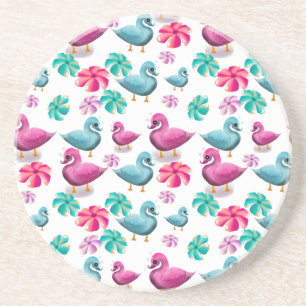 Porta-copos Padrão Floral de Pato Fofo Kawaii Rosa Azul 