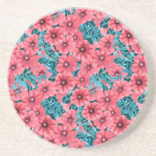 Porta-copos Padrão floral de petúnia de cor vermelha