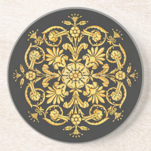 Porta-copos Padrão Floral Dourado e Preto