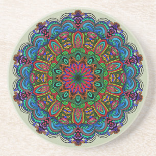 Porta-copos Padrão Floral e Geométrico de Mandala Vibrante