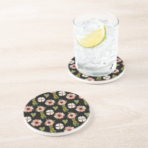 Porta-copos Padrão Floral Elegante em Preto   Botânica Chic
