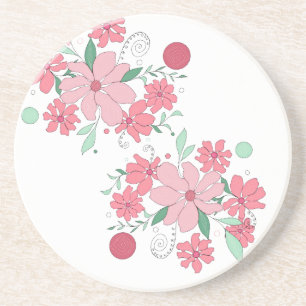 Porta-copos Padrão Floral Rosa Suave com Folhas Verde-Menta