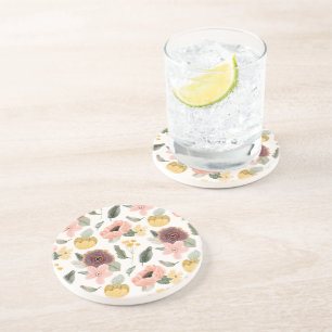 Porta-copos Padrão Floral Seamless em Aquarela Pastel   Suave