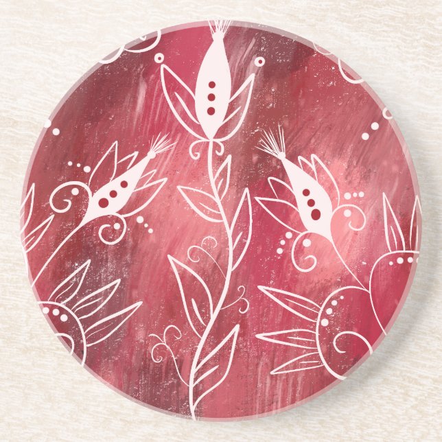 Porta-copos Padrão Floral Vermelho E Branco (Frente)