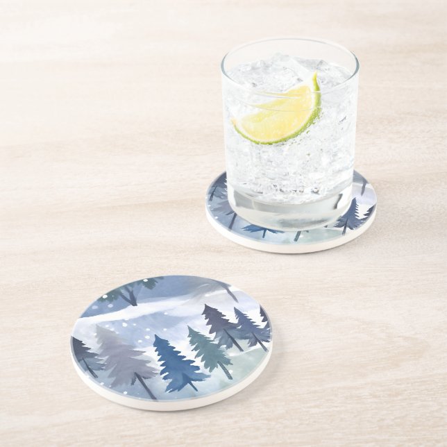 Porta-copos Padrão Invisível da Floresta de Inverno da Aquarel (Lateral)