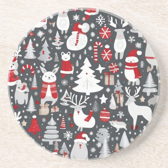 Porta-copos Padrão natalino papais noeis de neve cinza decadên (Frente)