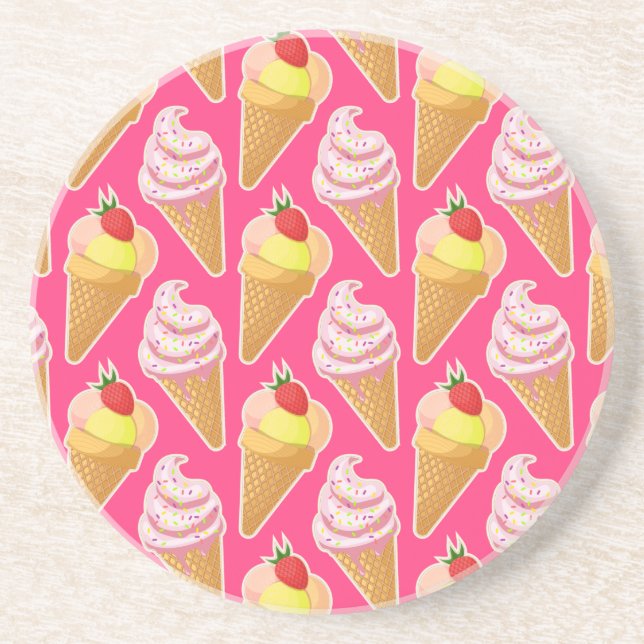 Porta-copos Padrão rosa Kawaii com sorvete de morango (Frente)