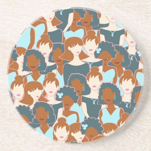 Porta-copos Padrão sem costura com garotas negras e brancas (Frente)