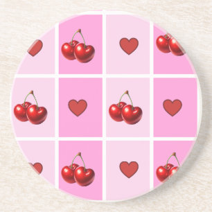 Porta-copos Padrão Xadrez Coração Cereja Personalizado
