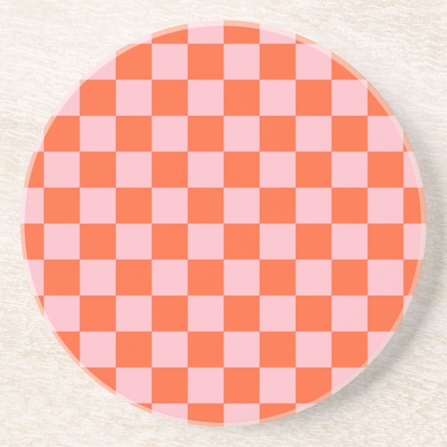 Porta-copos Padrão Xadrez Laranja e Rosa (Frente)