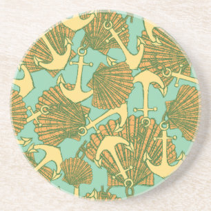 Porta-copos Padrões De Âncora E Conchas No Estilo Vintage