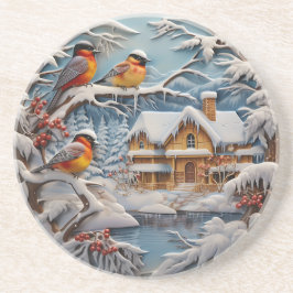 Porta-copos Paisagem de inverno, Neve, Pássaros Coloridos
