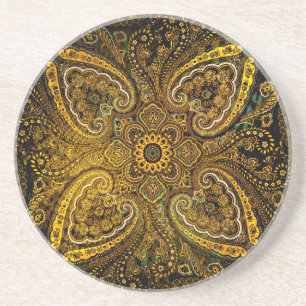 Porta-copos Paisley Dourado Mágico em Fundo Preto