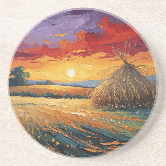 Porta-copos Pajar solitario al atardecer (Frente)