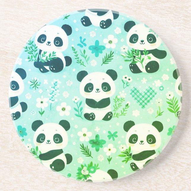 Porta-copos Panda Bear Pattern Green Impressão (Frente)