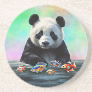 Porta-copos Panda contempla peixes coloridos nadando