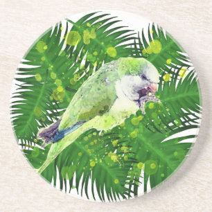 Porta-copos Papagaio verde e palmeiras aquarelas