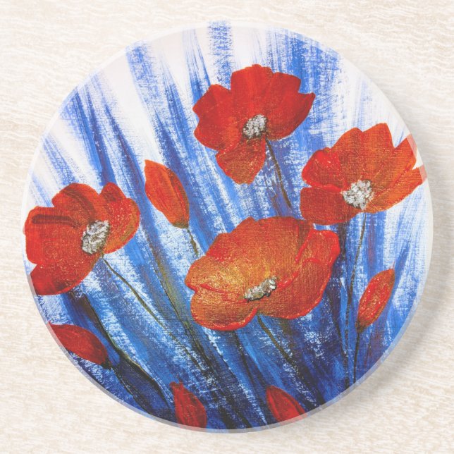 Porta-copos Papagaios vermelhos na grama azul (Frente)