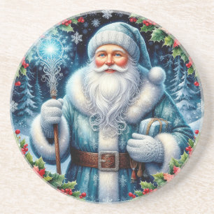 Porta-copos Papai Noel de Roupas Azuis Lindas Com Decorações d