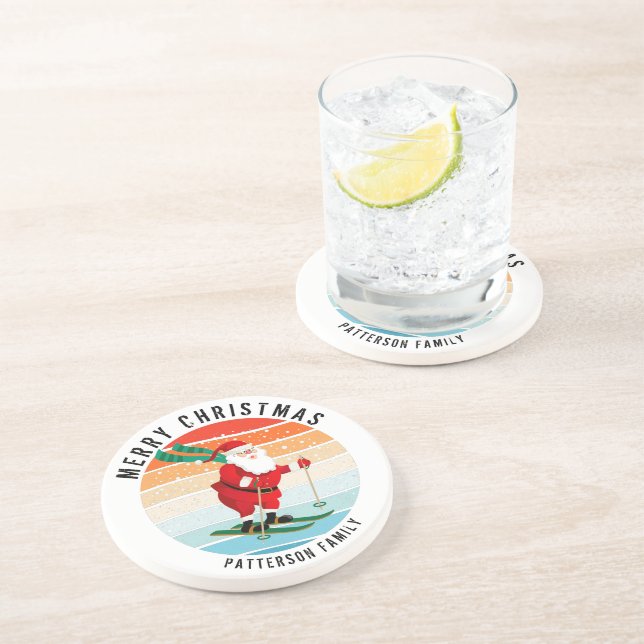 Porta-copos Papais noeis de Esqui Sunset de Natal Retroativos  (Lateral)