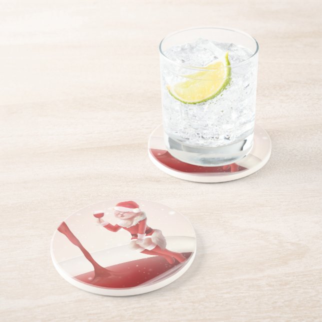 Porta-copos Papais noeis Gatos Que Seguram Vidro Vermelho (Lateral)