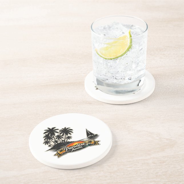 Porta-copos 🏝️🌅  “Paradise Awaits” Sandstone Coaster 🌴✨ (Lateral)