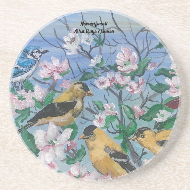 Porta-copos Pássaros Nova Coleção Arte Pintada Original (Frente)
