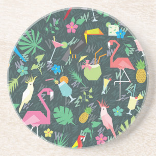 Porta-copos Pássaros Tropicais Bebem: Vibrante Sem Costura.