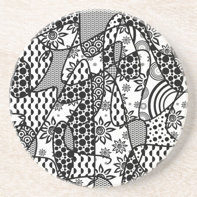 Porta-copos Patchwork Preto e Branco Padrão 03 (Frente)