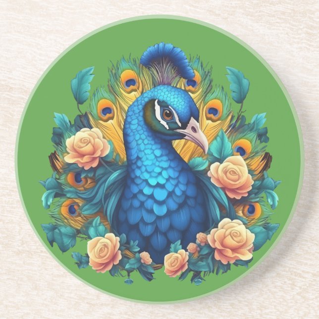 Porta-copos Pavão com Rosas Pêssego (Frente)