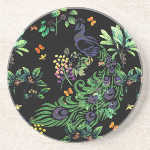 Porta-copos Pavão Ornamentado e Floral Vintage