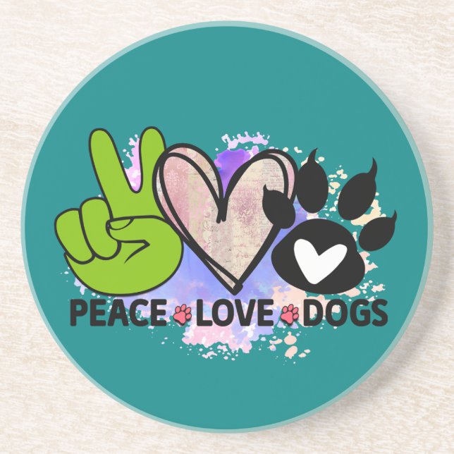 Porta-copos Peace Love Dogs Coaster – Boho Pet Lover Gift (Frente)