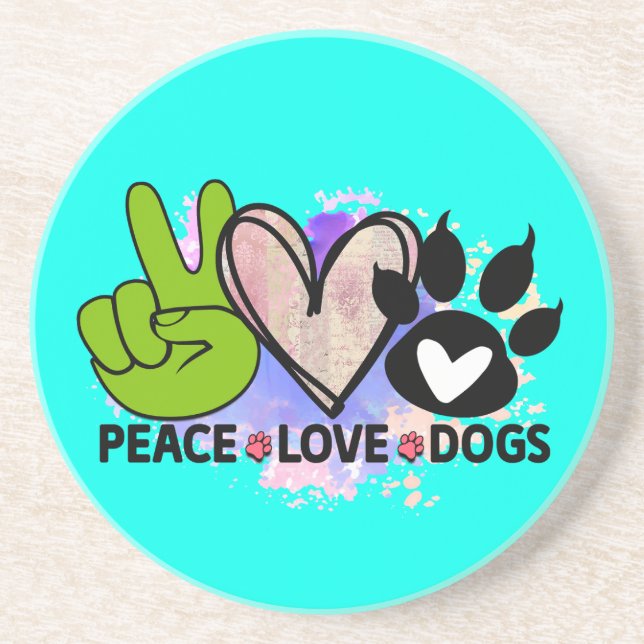 Porta-copos Peace Love Dogs Coaster – Boho Pet Lover Gift (Frente)