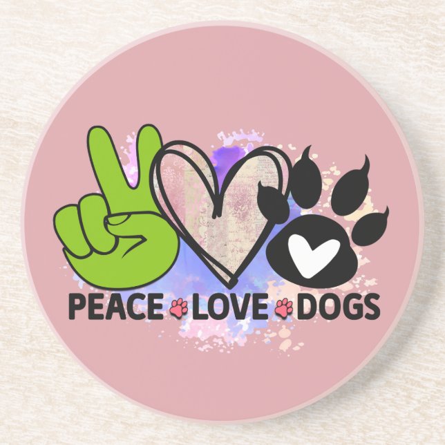 Porta-copos Peace Love Dogs Coaster – Boho Pet Lover Gift (Frente)