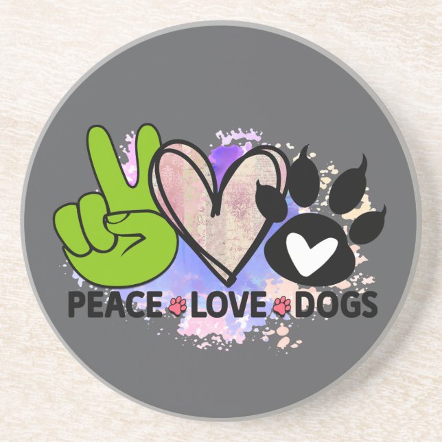 Porta-copos Peace Love Dogs Coaster – Boho Pet Lover Gift (Frente)