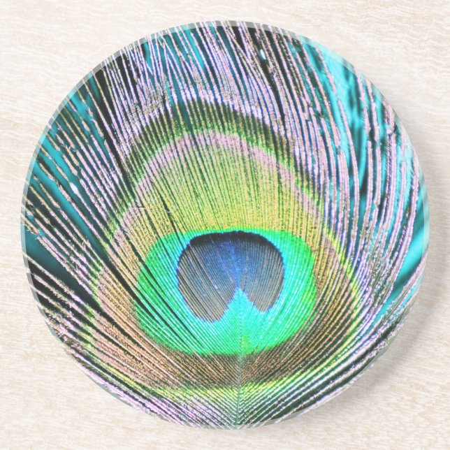 Porta-copos Peacock Feather em Turquoise (Frente)
