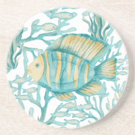 Porta-copos Peixe de Aquarela com Listras Turquesa