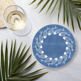Porta-copos Peixe em Azul e Branco