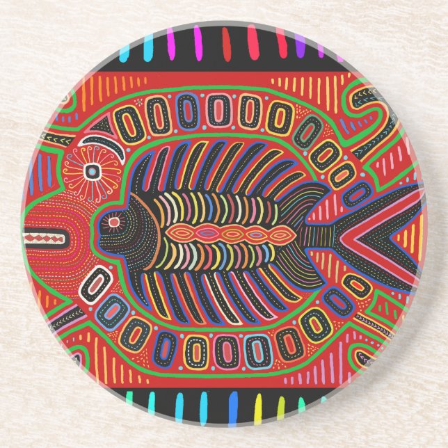 Porta-copos Peixe Voador Mola Índio Cuna (Frente)