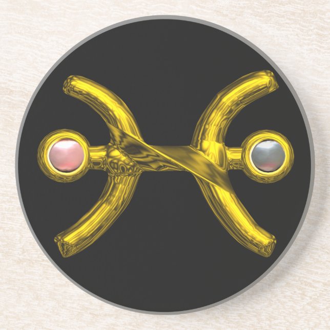 Porta-copos PEIXES DOURADOS ZODIAC BIRTHDAY Pearls,Preto (Frente)